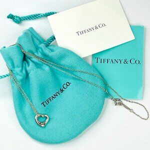Tiffany Elsa Peretti Small Open Heart Pendant Necklace Sterling Silver w/ Pouch